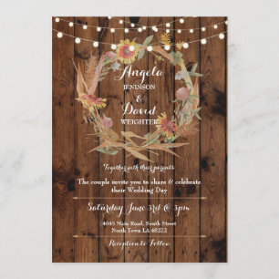 Mariage Wood Fall in Love Wreath Party Invitation