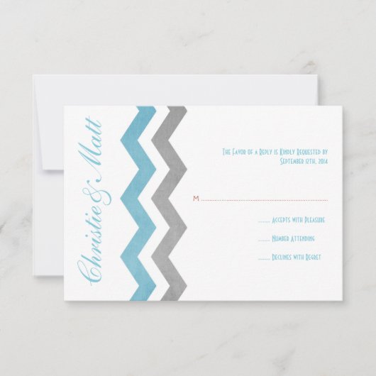 Mariage Zag bleu et gris Zig Zag RSVP (Devant)