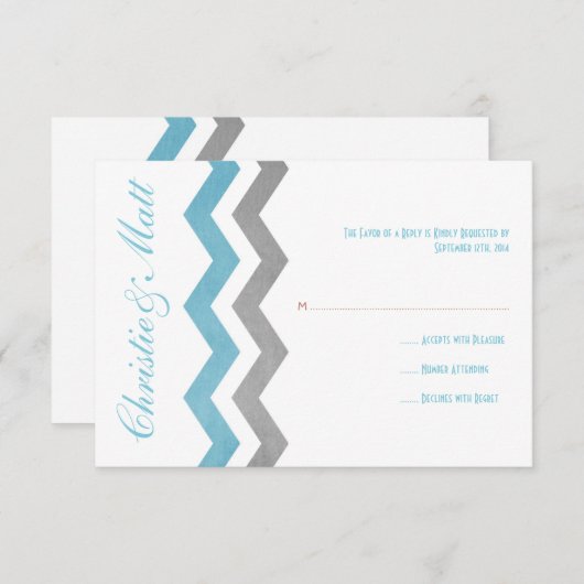 Mariage Zag bleu et gris Zig Zag RSVP (Devant / Derrière)