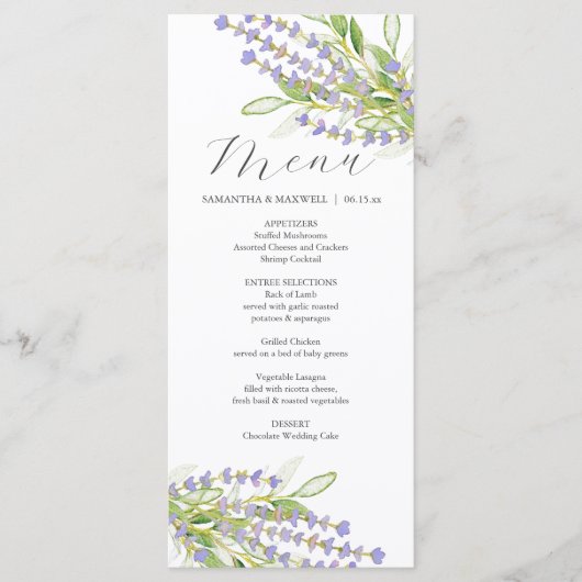 Mariages Menus Aquarelle Lavande fleurs (Devant)