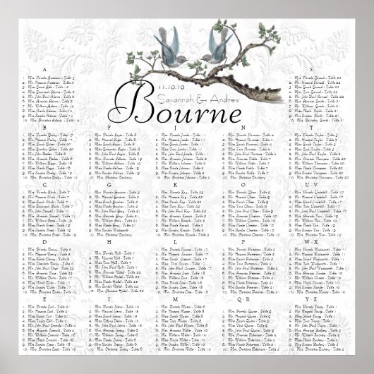 Mariages Vintage Bluebird Tableau de Placement de (Devant)