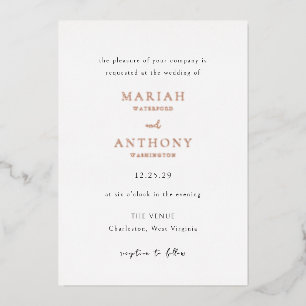 Mariah Minimal Elegant Huwelijk Folie Uitnodiging