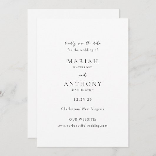 Mariah Minimal Elegant Huwelijk Save The Date (Voorkant / Achterkant)
