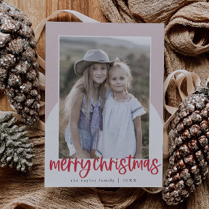 MARIAH Red Pink Arch Fun Family Foto van Kerstmis Feestdagenkaart
