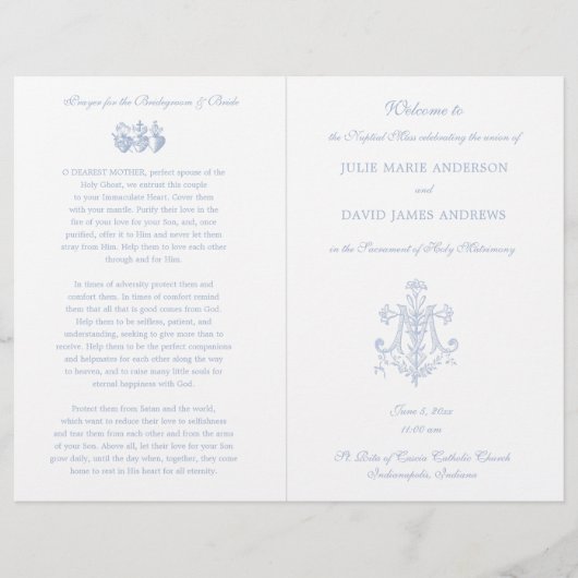 Marian Blue Cross Catholic Wedding Programme (Devant)