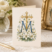 Marian Kruis Blauwe Bloemrijke Schrift Monogram