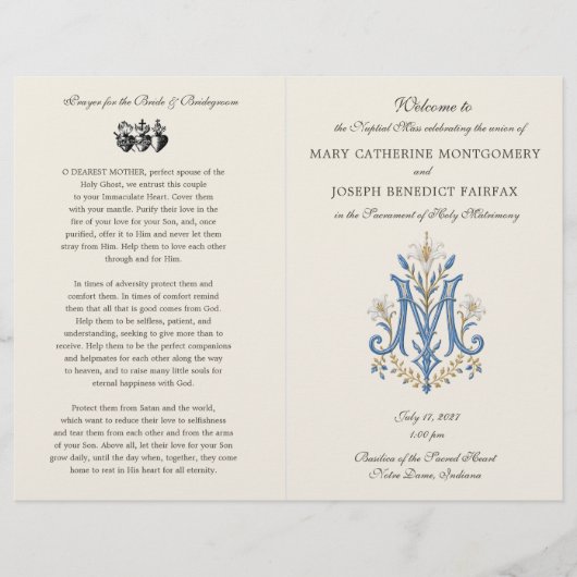 Marian Monogram Latijnse Mis Huwelijksprogramma (Voorkant)