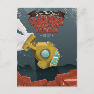 Marianas Trench vintage cartooneizenposter. Briefkaart