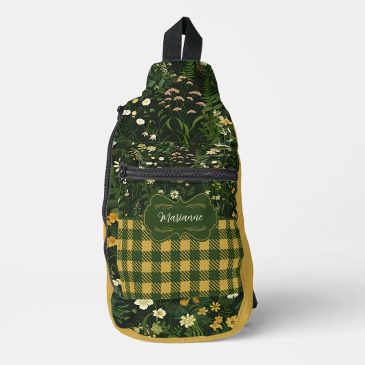 Marianne Dark Daisy Floral Plaid Sling Bag (Voorkant)