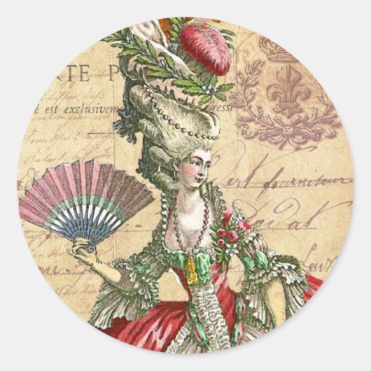 Marie Antoinette Carte Postale Parijse zegels/ Ronde Sticker (Voorkant)