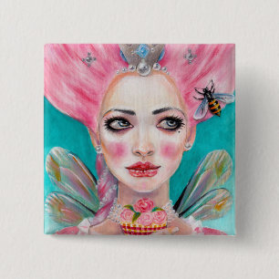 Marie Antoinette Cupcake Faerie - Koningin Bee Vierkante Button 5,1 Cm