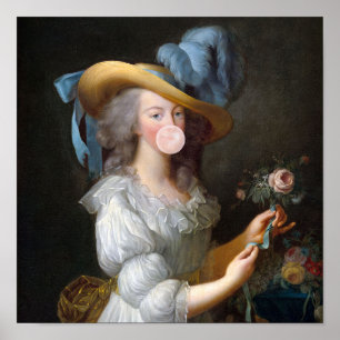 Marie Antoinette die een roze kauwgomblaas blaast Poster