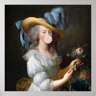 Marie Antoinette die een roze kauwgomblaas blaast Poster