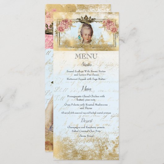 Marie Antoinette French inspireert shabby Party Menu (Voorkant / Achterkant)