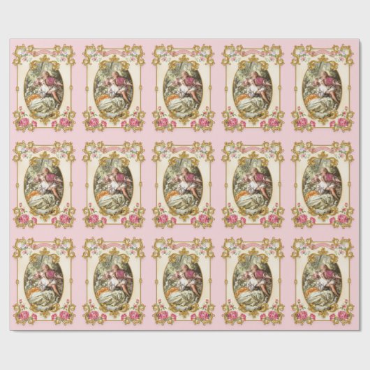 Marie Antoinette French Paris pink rococo roses Cadeaupapier (Vlak)