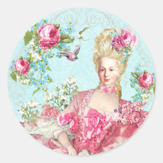 Marie Antoinette,French,Paris,pink,roses,portrait Ronde Sticker