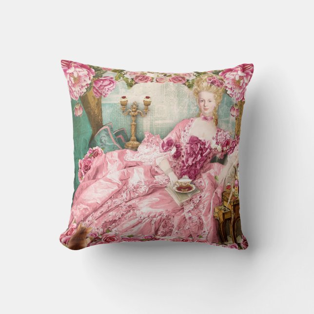 Marie Antoinette green Floral Pillow クッション Kussen (Voorkant)