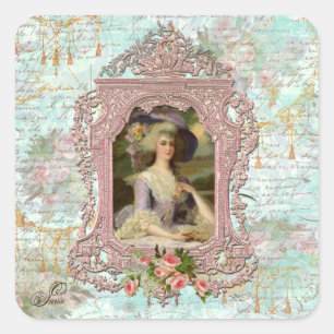 Marie Antoinette in het roze Lijst Vierkante Sticker