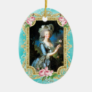Marie Antoinette LeBrun Portrait Blue Damask Ornam Keramisch Ornament