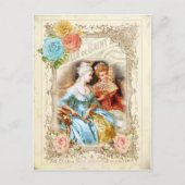 Marie Antoinette, Parijs, blauw, roze rozen rococo Briefkaart (Voorkant)