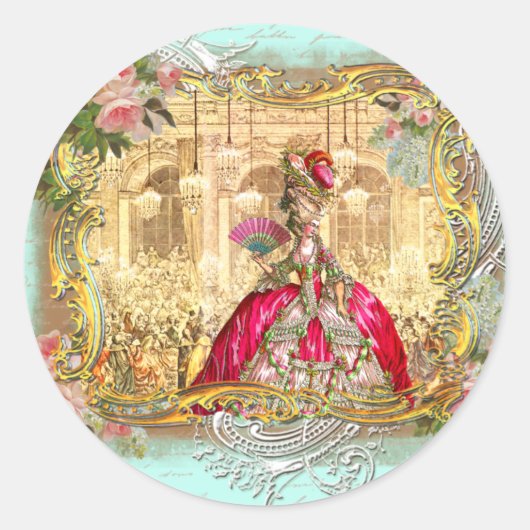 Marie Antoinette Party in Versailles in Aqua Ronde Sticker (Voorkant)