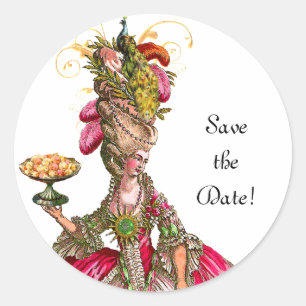 Marie Antoinette Peacock "Save the Date"-stickers Ronde Sticker