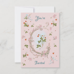 Marie Antoinette Petite Strawberry Roze Uitnodigin Kaart