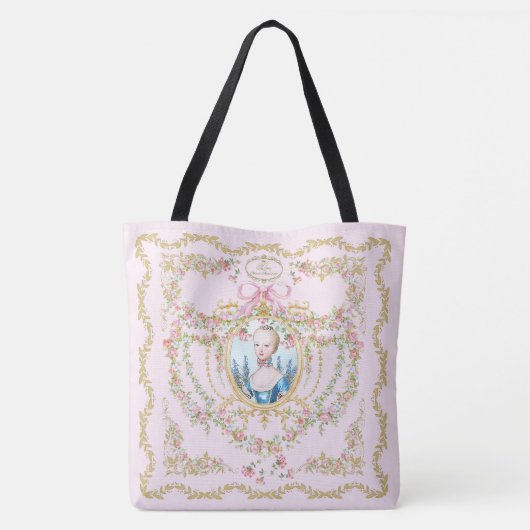 Marie Antoinette pink rose frame tote bag (Dos)