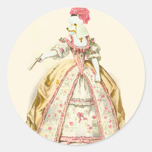 Marie Antoinette Poodle Ronde Sticker (Voorkant)