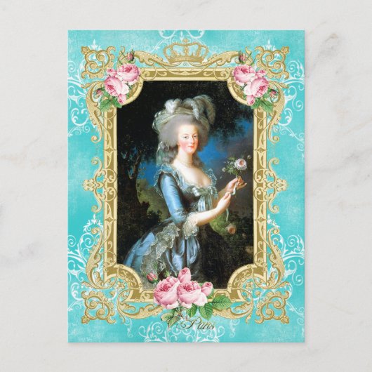 Marie Antoinette Portrait bleu Damas Carte postale (Devant)
