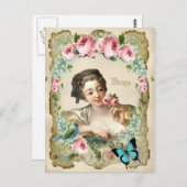 Marie Antoinette Rococo Rose Carte postale Fille O (Devant / Derrière)