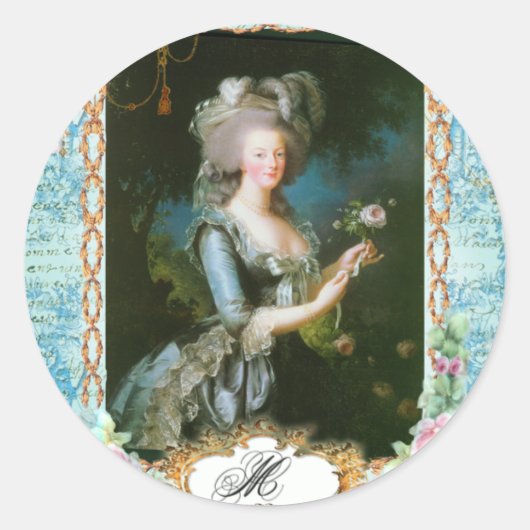 Marie Antoinette Rozen en Kant Ronde Sticker (Voorkant)