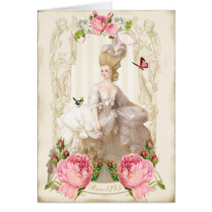 Marie Antoinette White Dress&Roze Roses-kaart