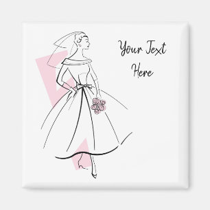 Mariée de mode Magnet texte rose carré