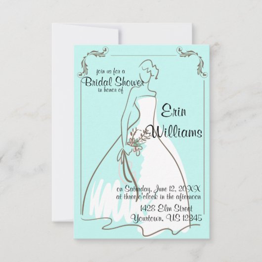 Mariée en Gown Sketch Invitation de la douche nupt (Devant)