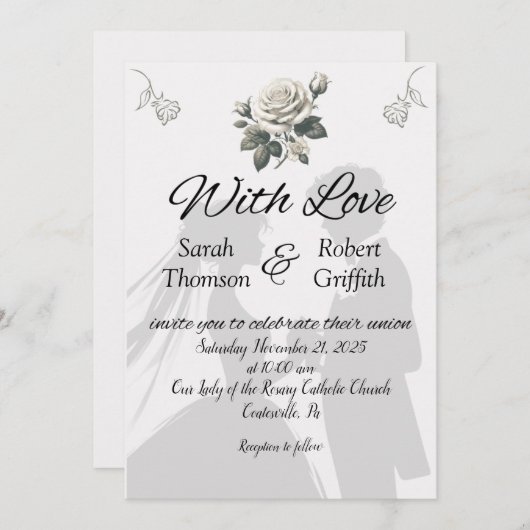 Mariée et Faire-part de mariage avec Rose (Devant / Derrière)