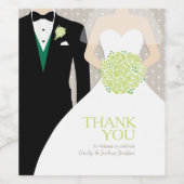 Mariée et marié vert coutume merci vin étiquettes (Étiquettes simples)