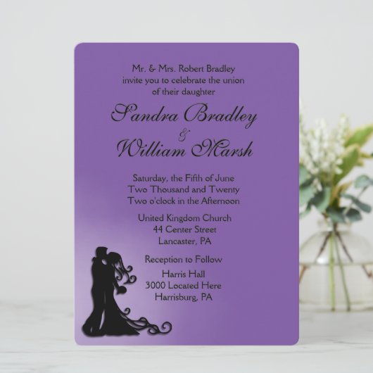 Mariée et  Royal violet Faire-part de mariage (Debout devant)