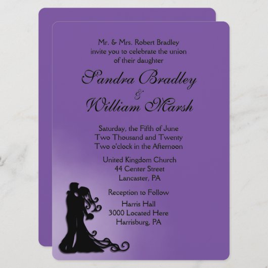 Mariée et Royal violet Faire-part de mariage (Devant / Derrière)