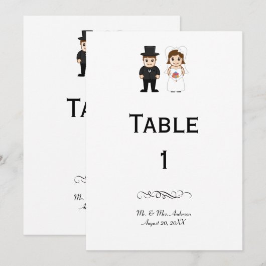 Mariée & Mari - Numéro de Table de Réception (Devant / Derrière)