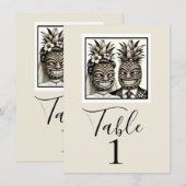 Mariée & Marié Numéro de Table Aloha Tiki Ananas (Devant / Derrière)