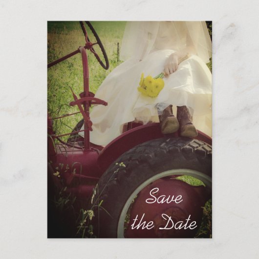 Mariée sur Tracteur Campagne Mariage Carte de Pré- (Devant)