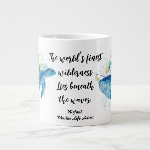 Marien leven. Zee schildpad en blauwe walvis Extra Grote Beker