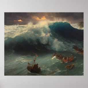 Marien Mensen in reddingsboten op Zee met een groo Poster