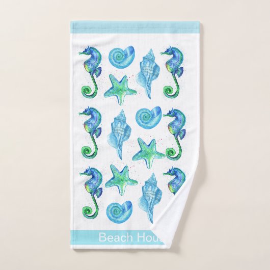 Marien Nautisch zeepaard Aangepast Blauwgroen Aqua Bad Handdoek (Handdoek)