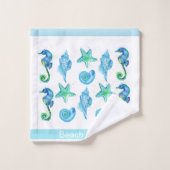 Marien Nautisch zeepaard Aangepast Blauwgroen Aqua Bad Handdoek (Wasdoekje)