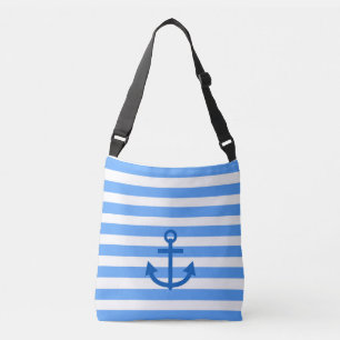 Mariene blauwe en witte ankerstrepen crossbody tas