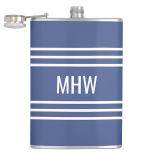Mariene Blauwe Stripes aangepaste monogram-kolf Heupfles