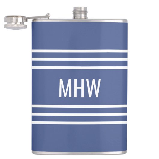 Mariene Blauwe Stripes aangepaste monogram-kolf Heupfles (Geopend)