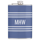 Mariene Blauwe Stripes aangepaste monogram-kolf Heupfles (Voorkant)